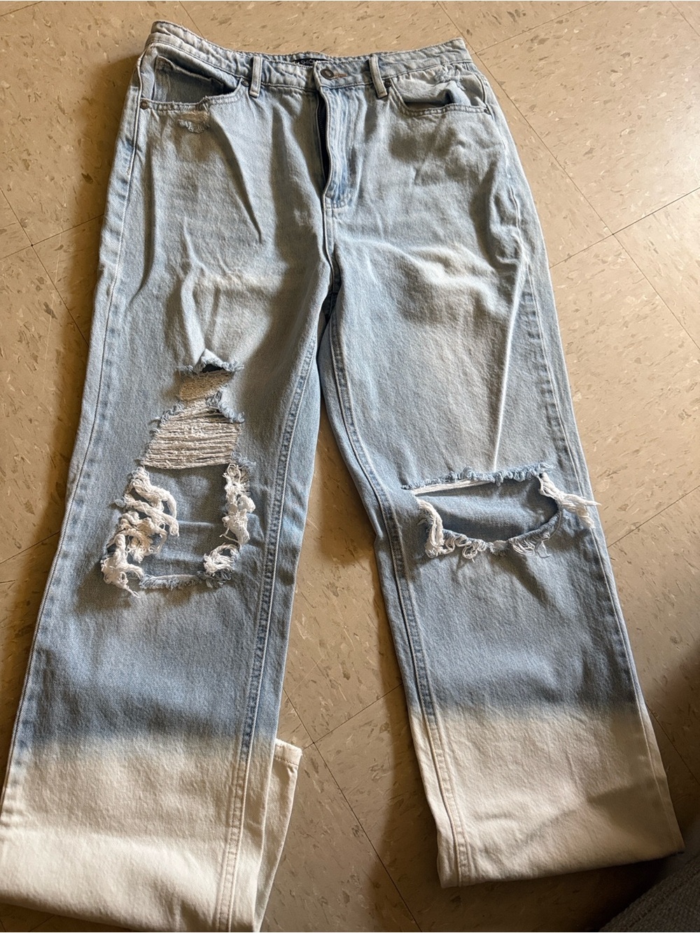 Fashion Nova Light Blue to White Ombre High-Waist Wide Leg Distressed Jeans